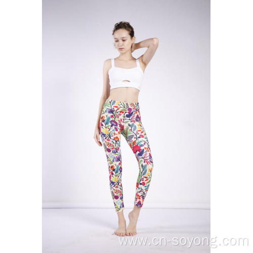 Ladies Printed Leggings Ladies Floral Printed High Waist High Elastic leggings Supplier